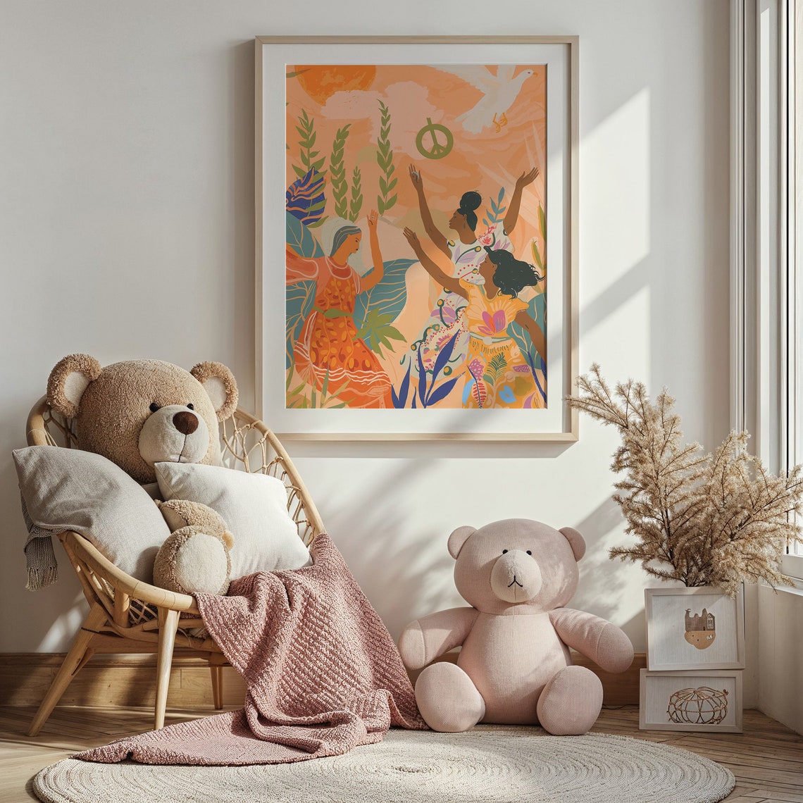 Peace Harmony Diverse Women Dove Peach Sky Unity Wall Art Poster - Image 2