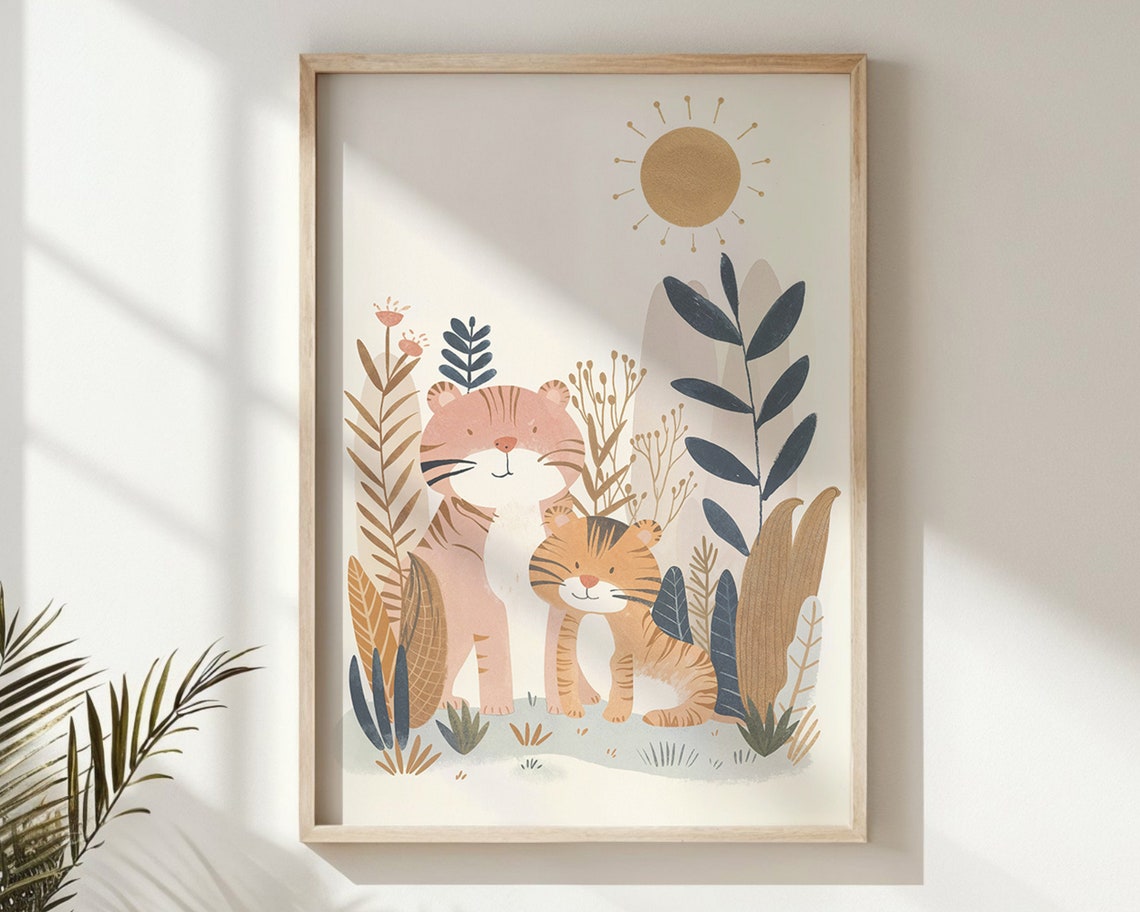 Tiger And Cub Nursery Poster Sun Grassland Playful Kids Room Art - Image 6