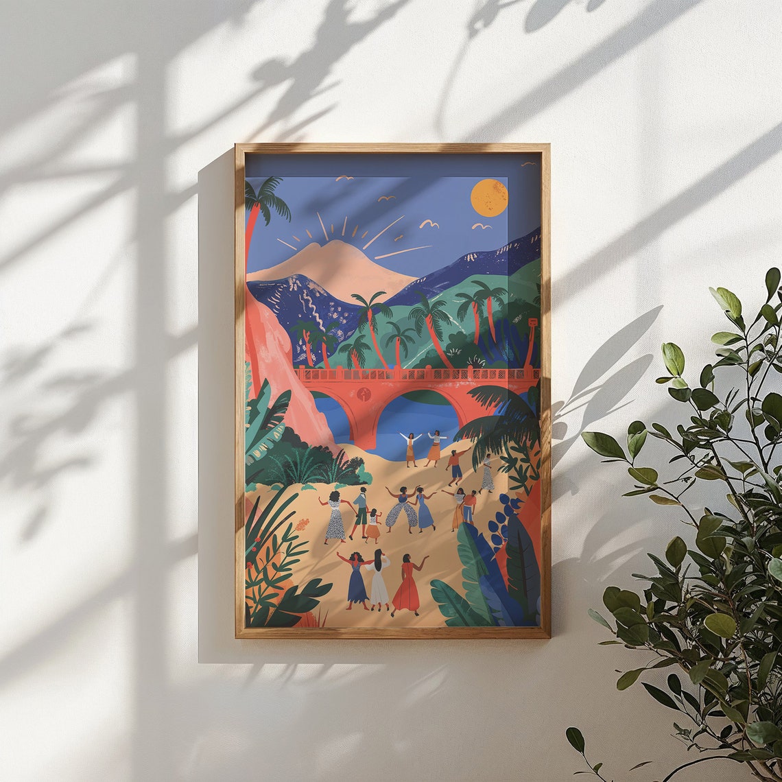 Tropical Beach Dancers Red Bridge Palm Volcano Kids Wall Art Poster - Image 3