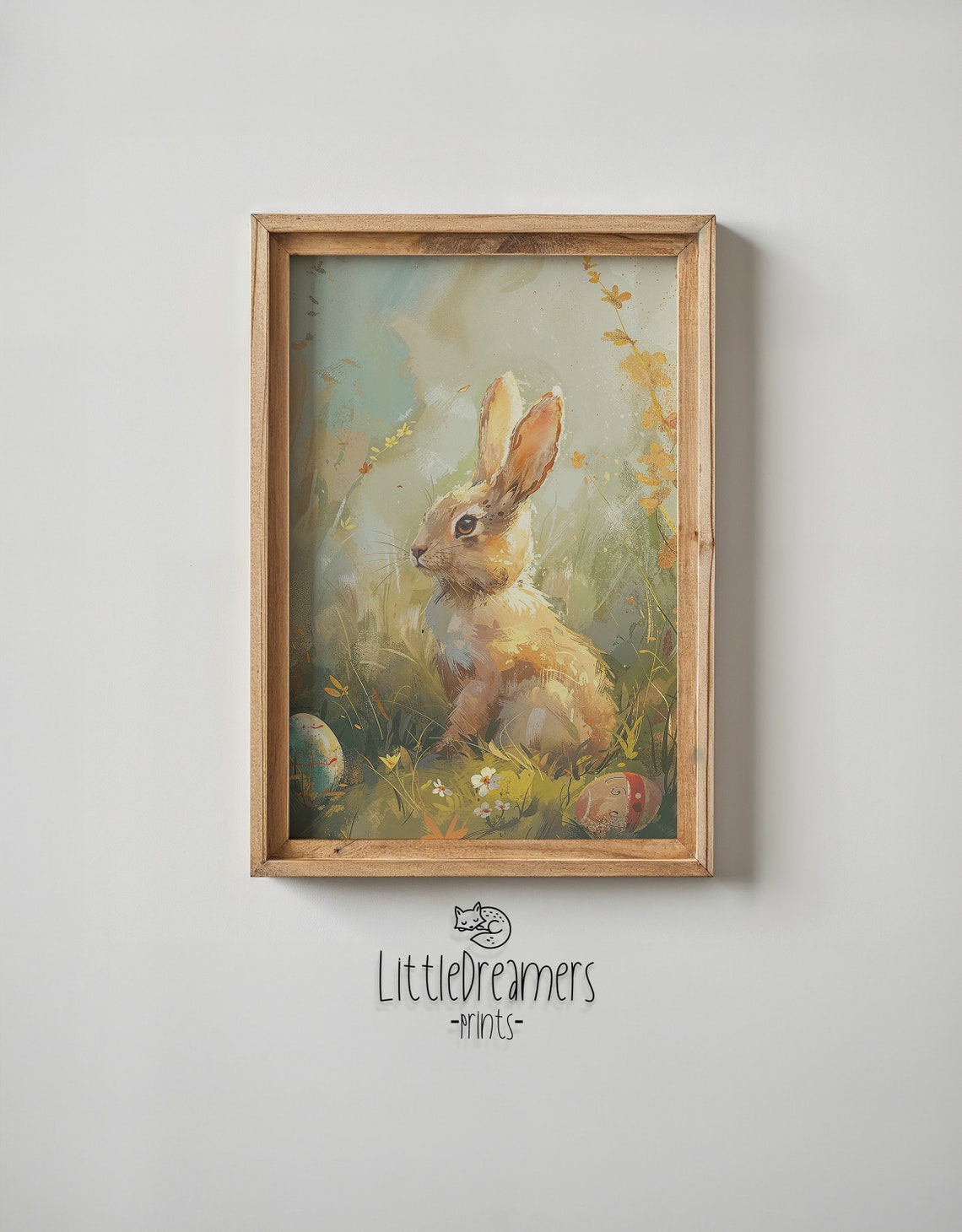 Golden Bunny Profile Painterly Spring Meadow Painted Egg Kids Poster