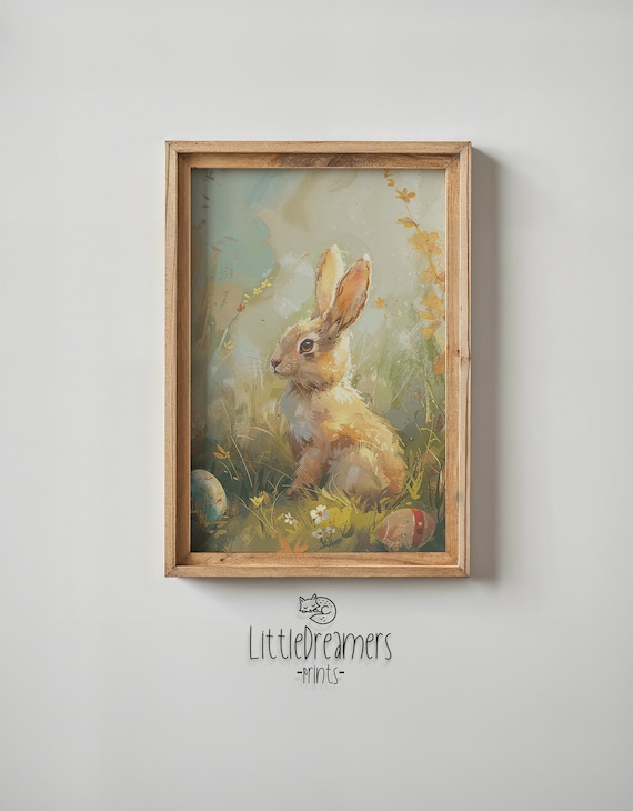 Golden Bunny Profile Painterly Spring Meadow Painted Egg Kids Poster
