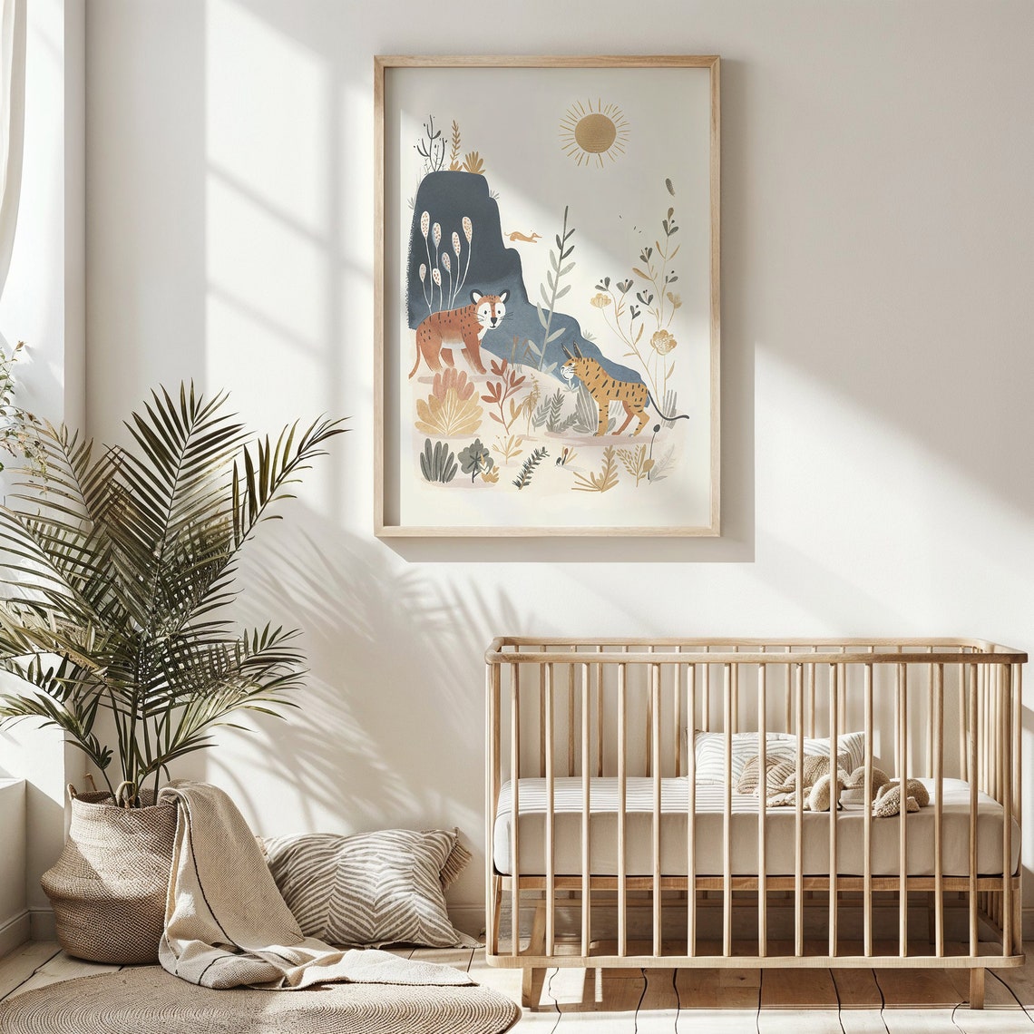 Lynx Cubs Safari Nursery Poster Sun Hill Plants Kids Room Wall Art
