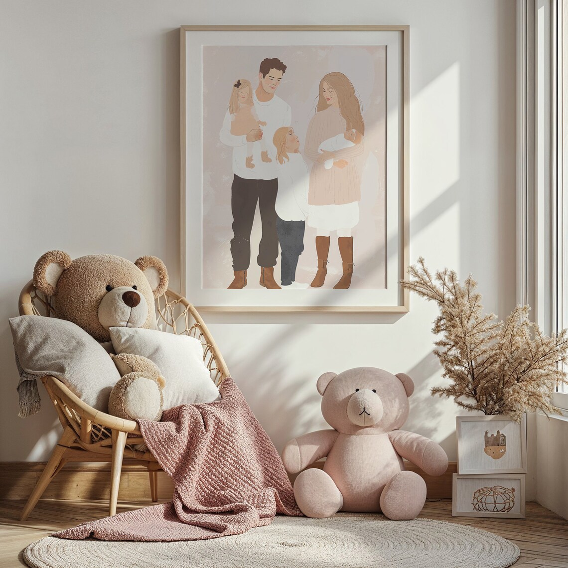 Family Of Four Soft Portrait Dad Mom Kids Newborn Baby Blush Art Print - Image 4