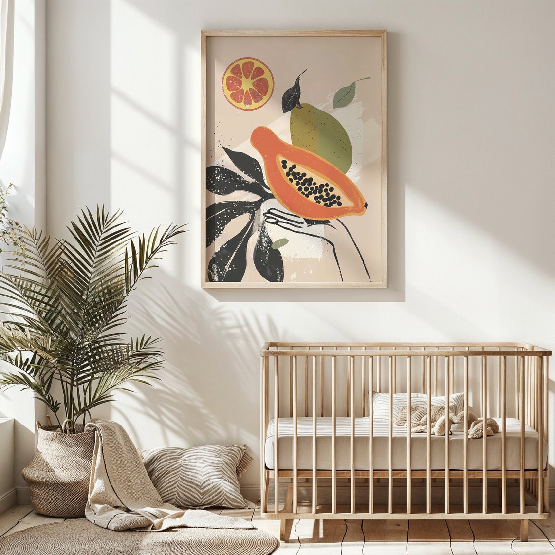Hand Holding Papaya Blood Orange Monstera Modern Tropical Art Print - Image 6