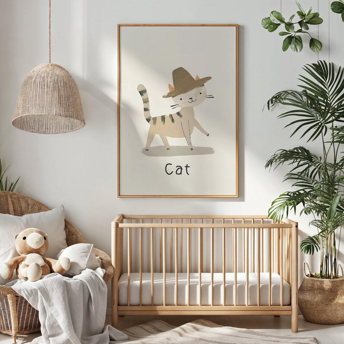 Cat With Hat Nursery Wall Art, Playful Feline Poster - Image 3