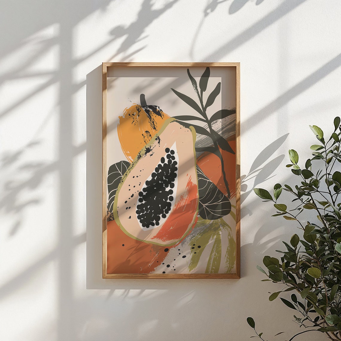 Papaya Half Close Up Tropical Leaves Burnt Orange Modern Art Print - Image 5