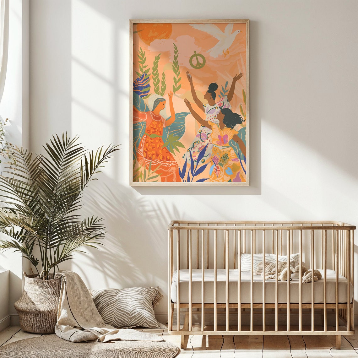 Peace Harmony Diverse Women Dove Peach Sky Unity Wall Art Poster - Image 6