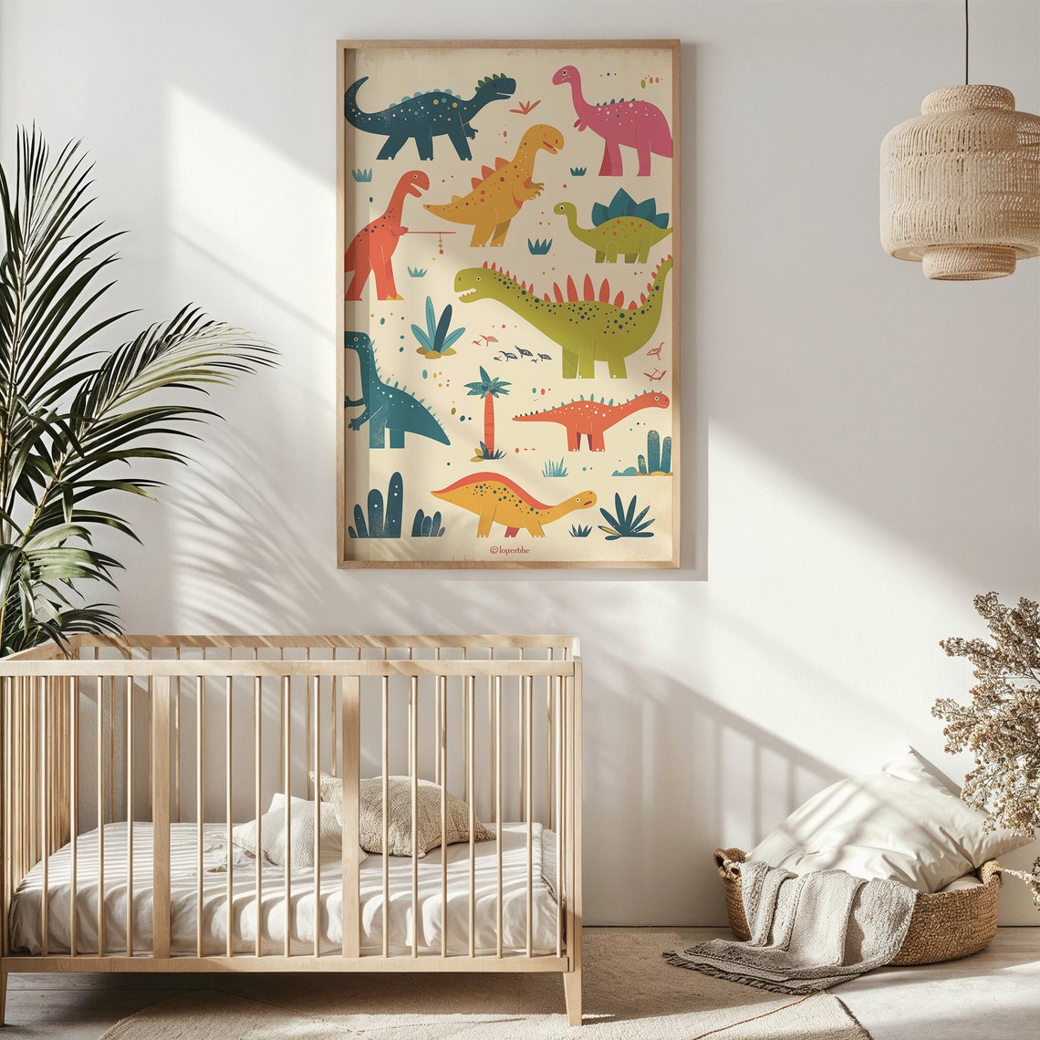 Nine Colorful Cartoon Dinosaurs Cream Background Kids Poster - Image 4