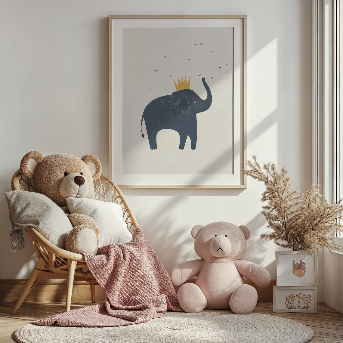 Royal Navy Elephant Gold Crown Trunk Up Minimalist Nursery Wall Poster - Image 3