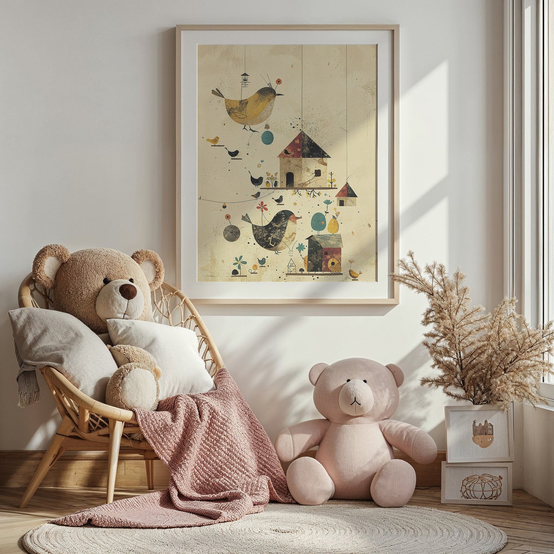Whimsical Birds Birdhouses Vintage Collage Garden Nursery Poster - Image 4