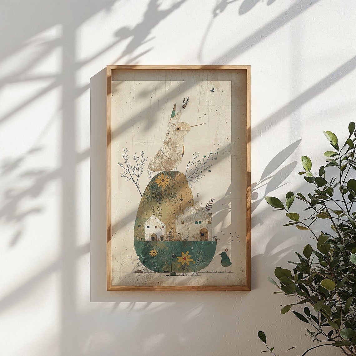 Whimsical Bird Village Inside Giant Egg Fantasy Collage Wall Art - Image 6