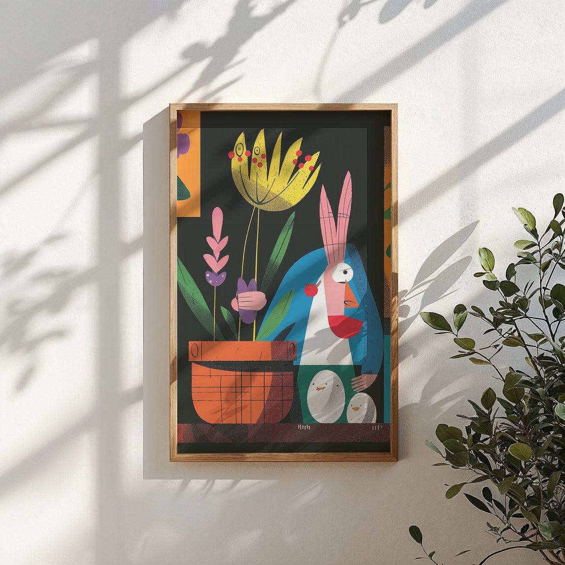 Abstract Easter Bunny Chicks Flower Pot Bold Pop Art Nursery Poster - Image 4