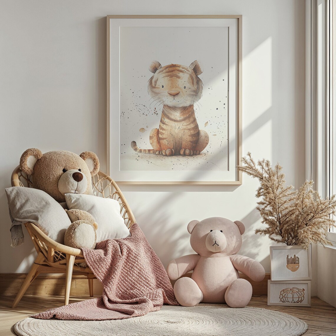 Baby Tiger Cub Watercolor Sitting Neutral Nursery Jungle Animal Poster - Image 5