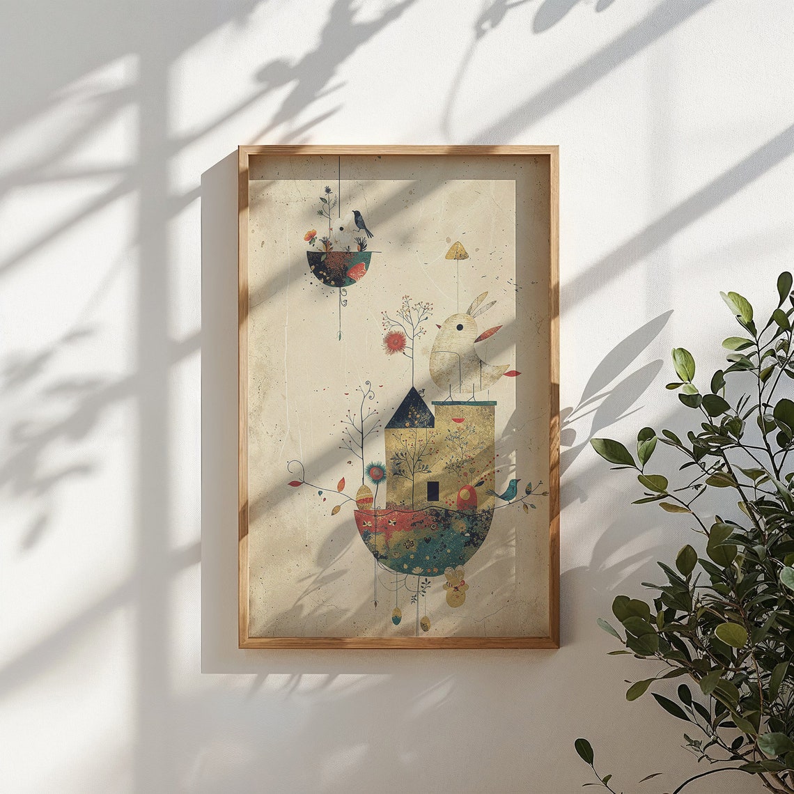 Whimsical Bird And House Collage Art Vintage Style Rustic Wall Art - Image 6