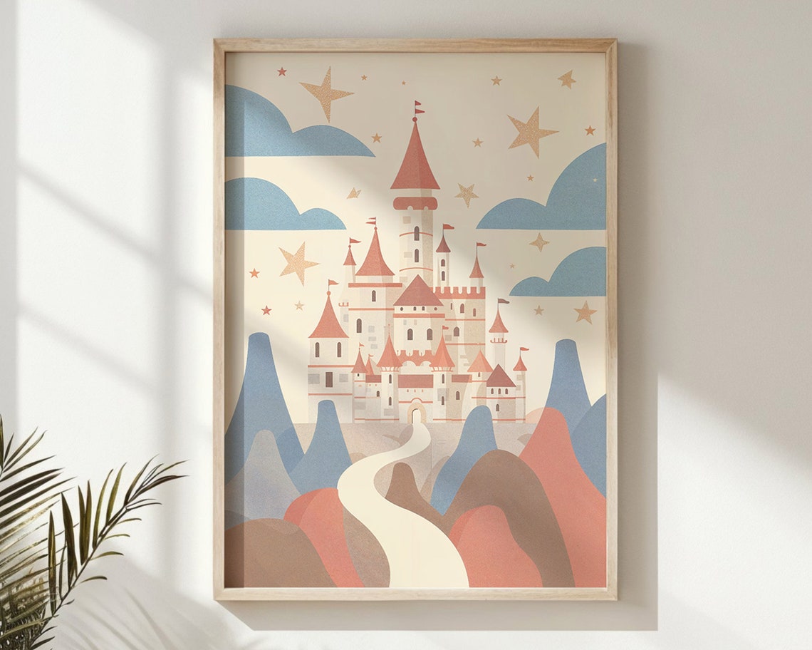 Whimsical Castle Red Spires Winding Road Colorful Hills Starry Poster - Image 6