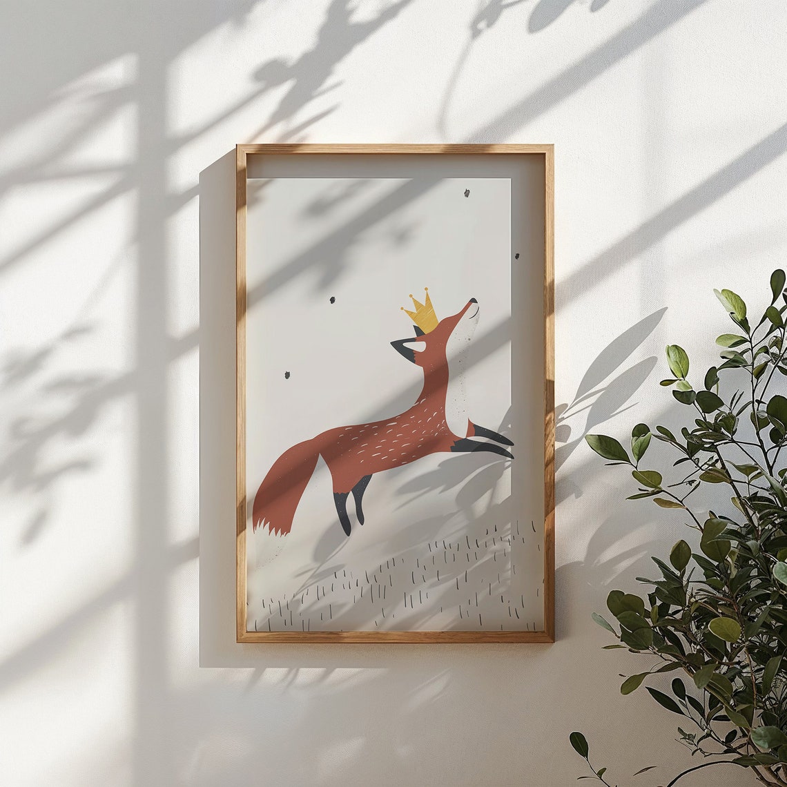 Rust Red Fox Gold Crown Leaping Minimalist Neutral Nursery Wall Poster - Image 4