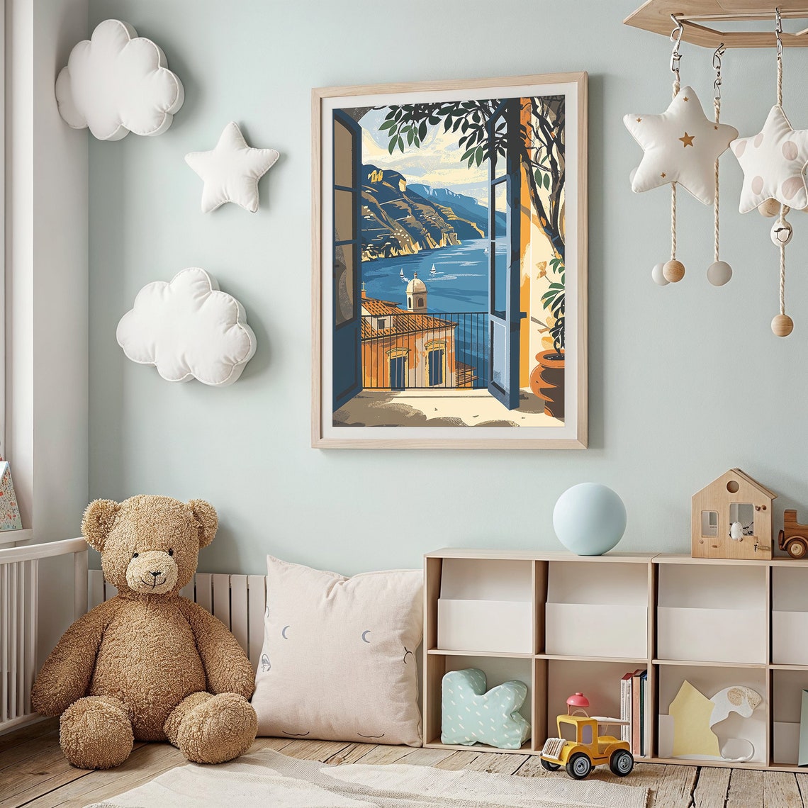 Mediterranean Balcony Sea View Window Coast Mountains Travel Poster - Image 3