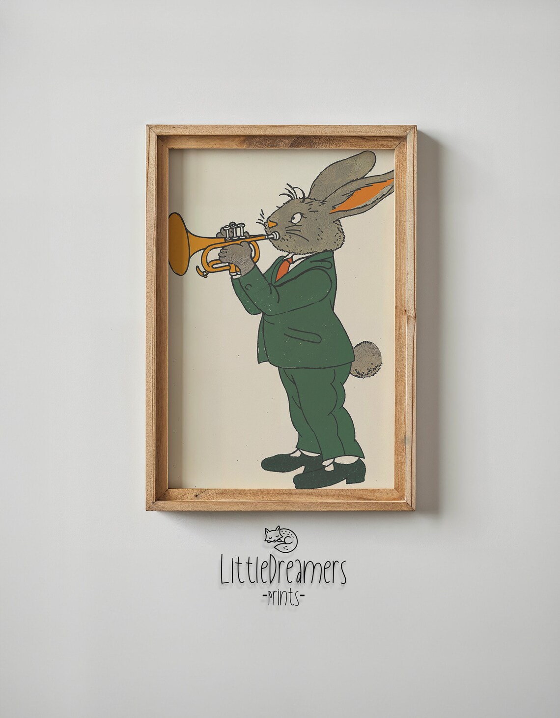Bunny Playing Orange Trumpet Green Suit Kids Music Wall Art Poster - Image 6