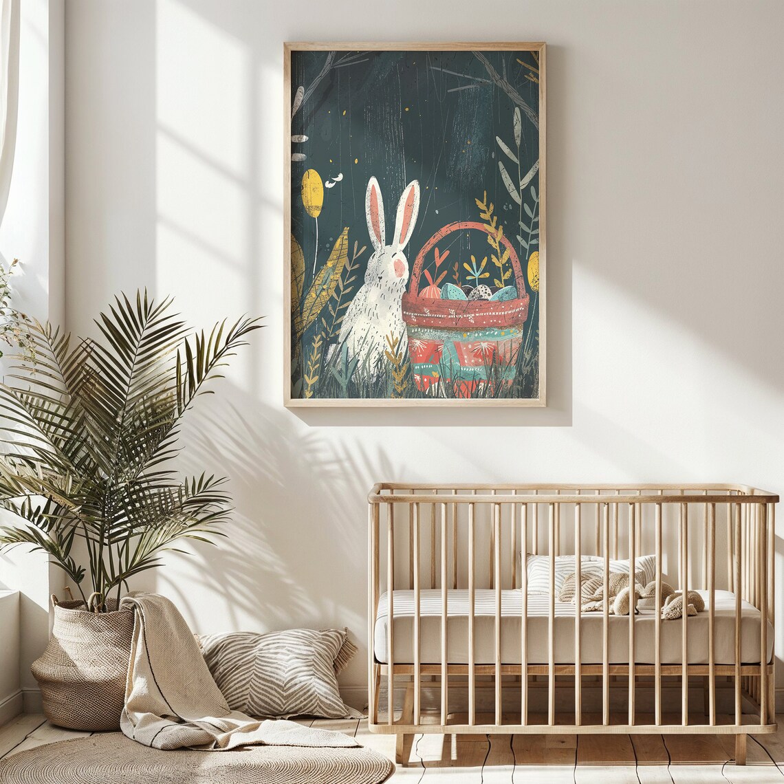 Easter Bunny And Egg Basket Art Print Nursery Wall Art Kids Spring Decor Poster Seasonal Easter Gift Whimsical Forest Animals - Image 4