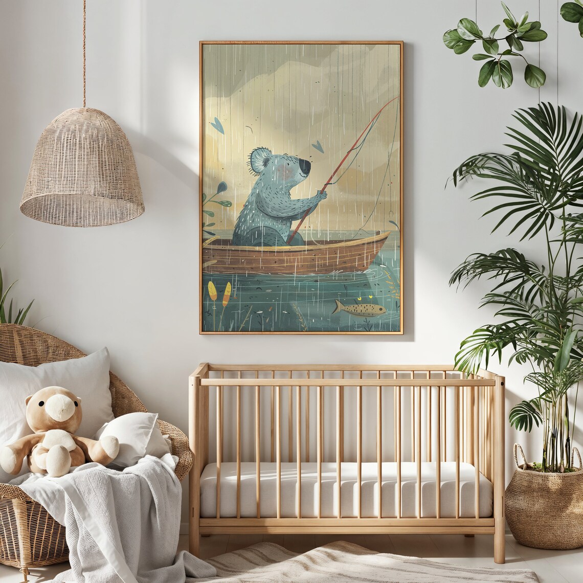 Koala Fishing From Boat Vintage Lake Illustration Kids Wall Art Poster - Image 3