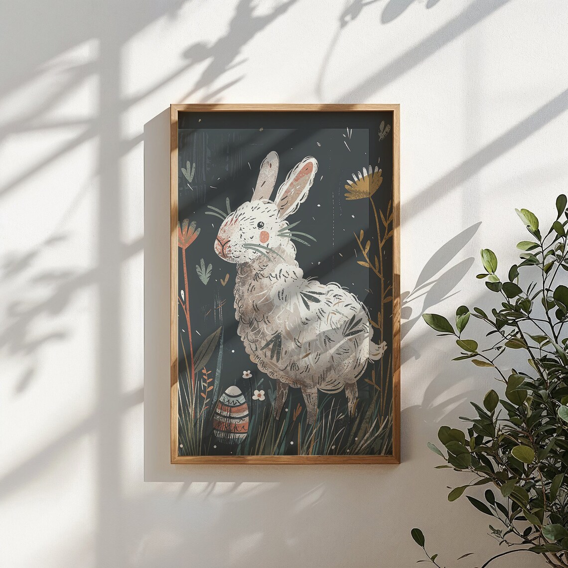 White Bunny Night Meadow Flowers Decorated Egg Storybook Poster - Image 5