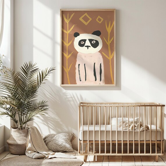Abstract Panda Gold Bamboo Terracotta Background Modern Nursery Poster