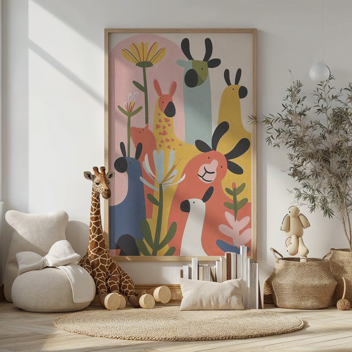 Colorful Safari Llamas Alpacas Floral Nursery Kids Room Wall Art Poster - Image 2