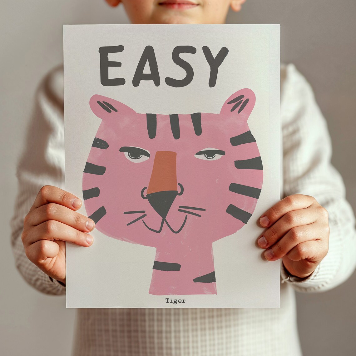 Pink Easy Tiger Face Striped Kids Nursery Animal Print Wall Poster - Image 4