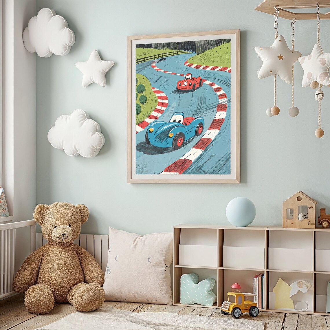 Cartoon Vintage Race Cars Winding Track Kids Boys Room Racing Poster - Image 3