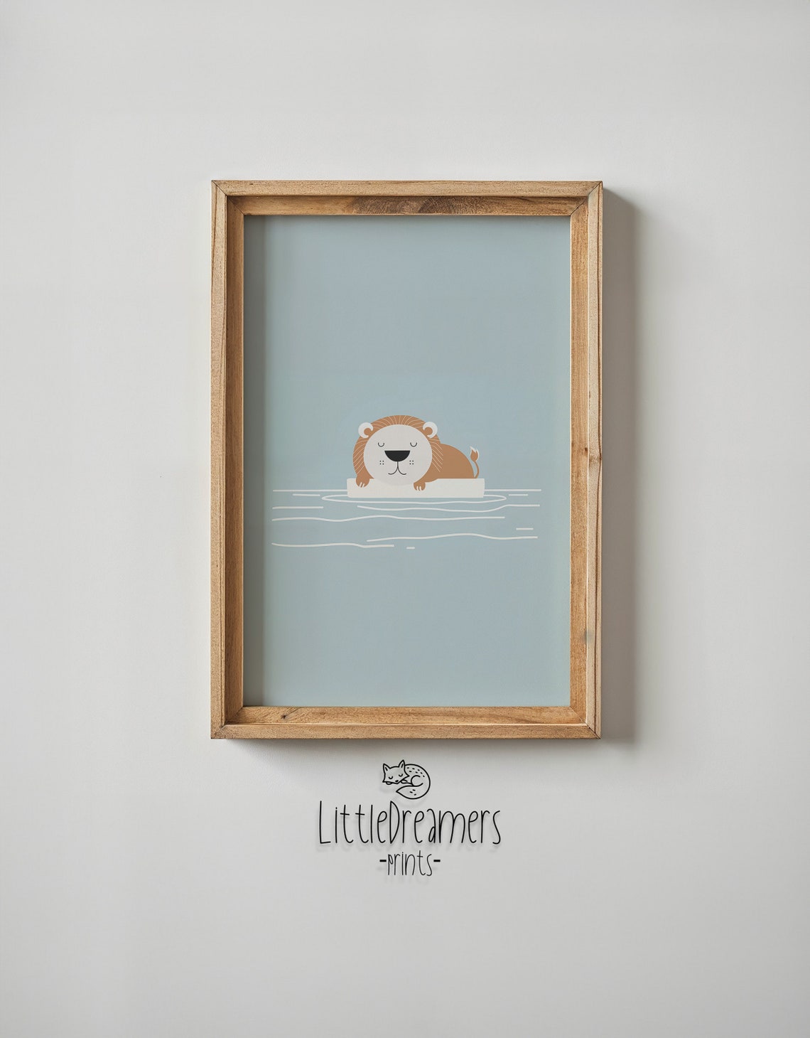 Sleeping Lion Cub Floating Blue Water Minimalist Nursery Wall Poster - Image 6
