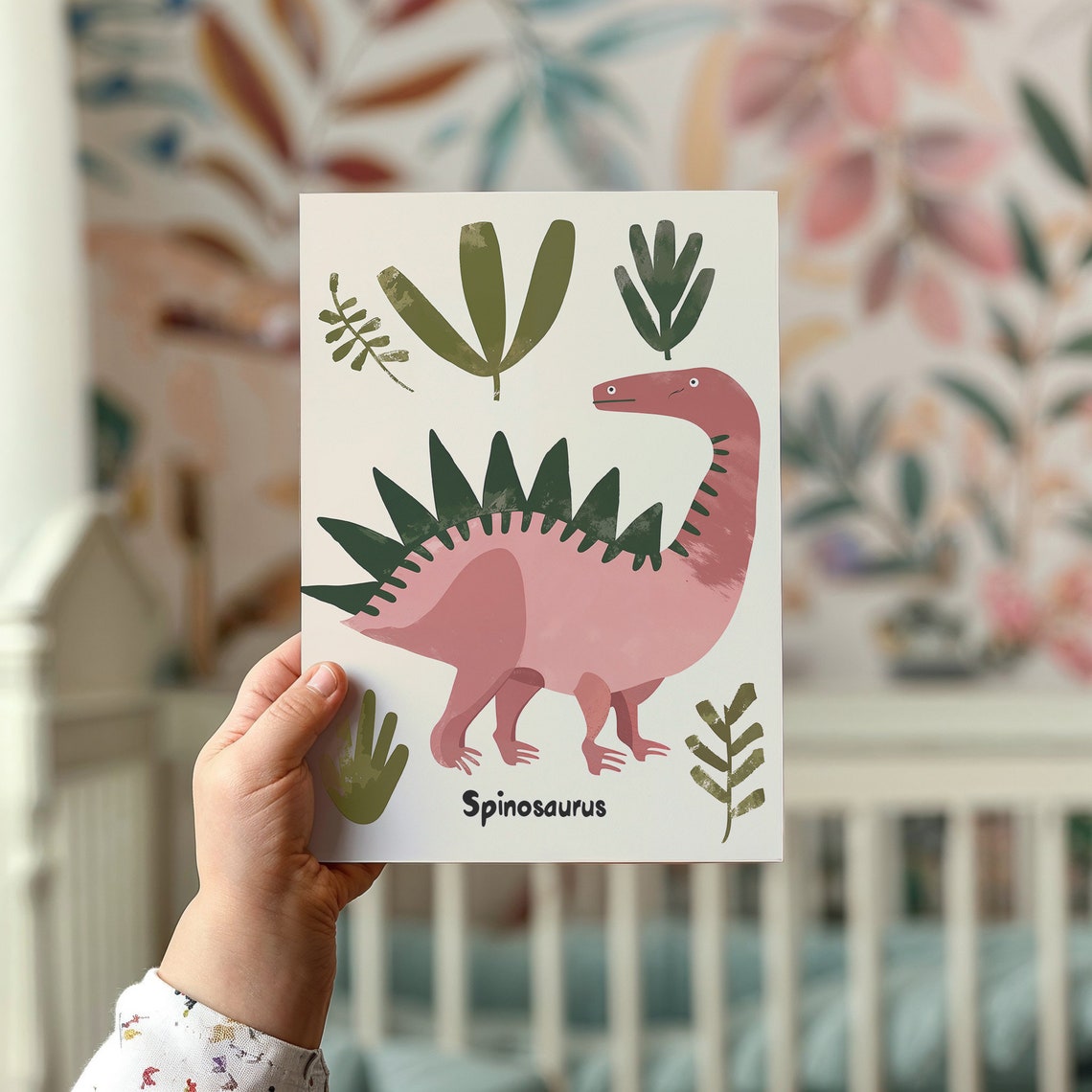 Spinosaurus Sail Backed Pink Dinosaur Educational Nursery Poster - Image 2