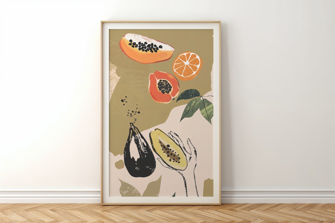 Papaya Orange Fig Fruit Composition Tropical Modern Kitchen Poster - Image 6
