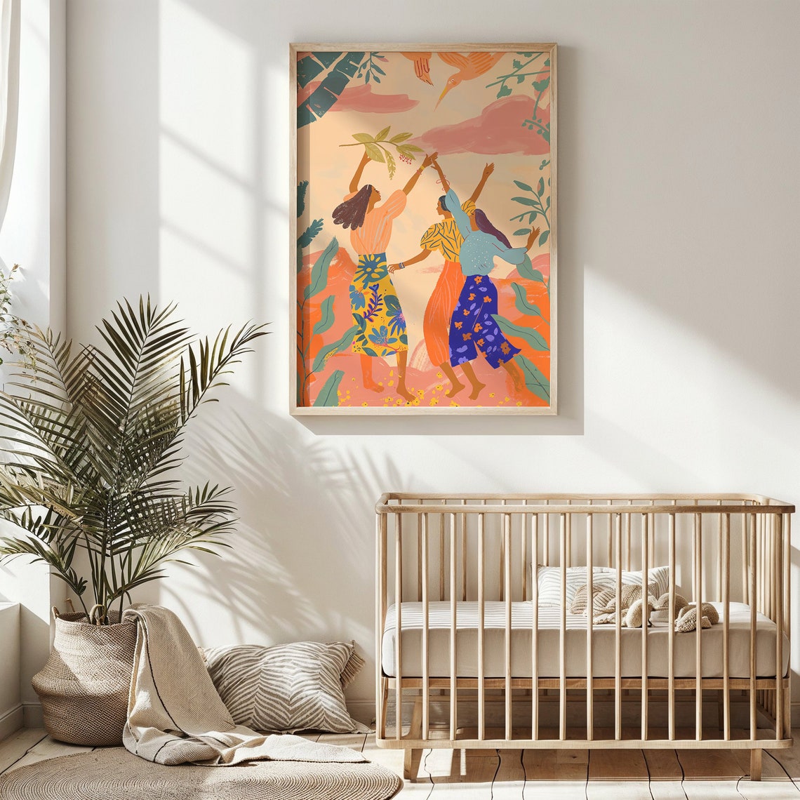 Joyful Dance Women Tropical Leaves Warm Peach Kids Wall Art Poster - Image 6