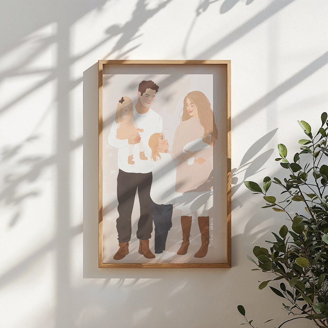 Family Of Four Soft Portrait Dad Mom Kids Newborn Baby Blush Art Print - Image 5