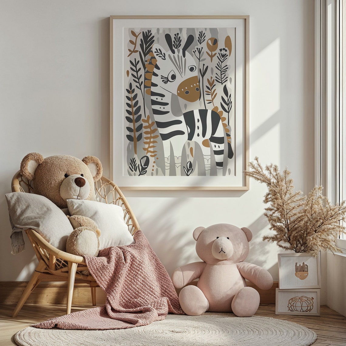 Zebra Safari Nursery Poster Neutral Tones Botanical Jungle Kids Print - Image 4