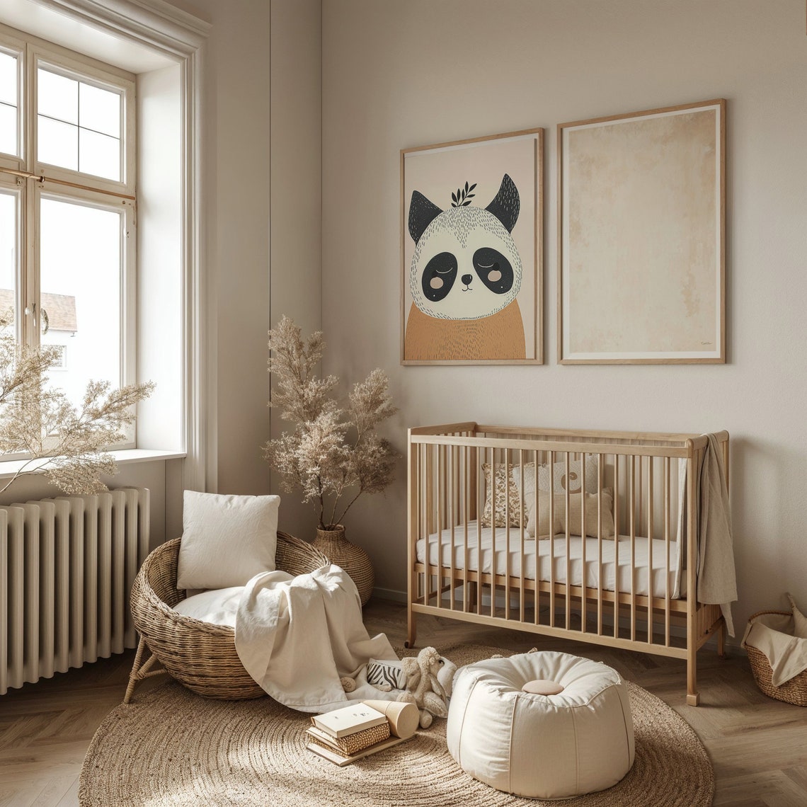 Sleepy Smiling Panda Face Tan Body Minimalist Nursery Poster - Image 5