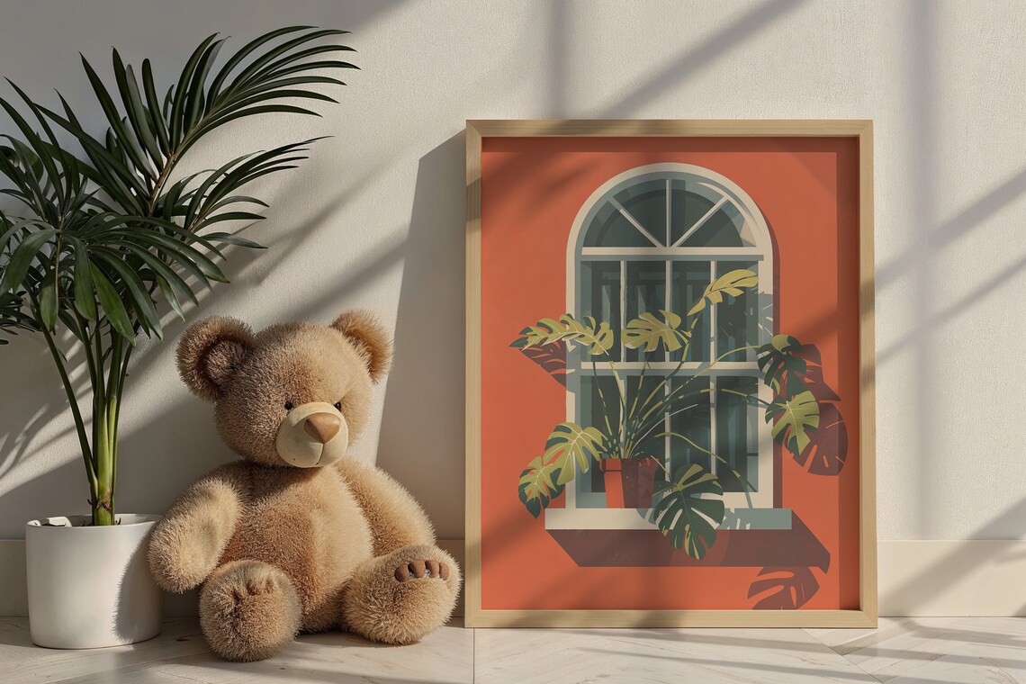 Monstera Leaves Arched Window Terracotta Wall Botanical Art Poster - Image 6