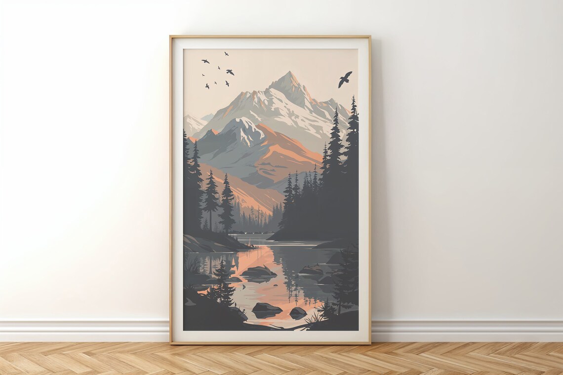 Mountain Landscape Print Nature Scenery Wall Art Forest Reflection Nursery Decor Outdoor Adventure Kids Posters Gift Artwork - Image 4