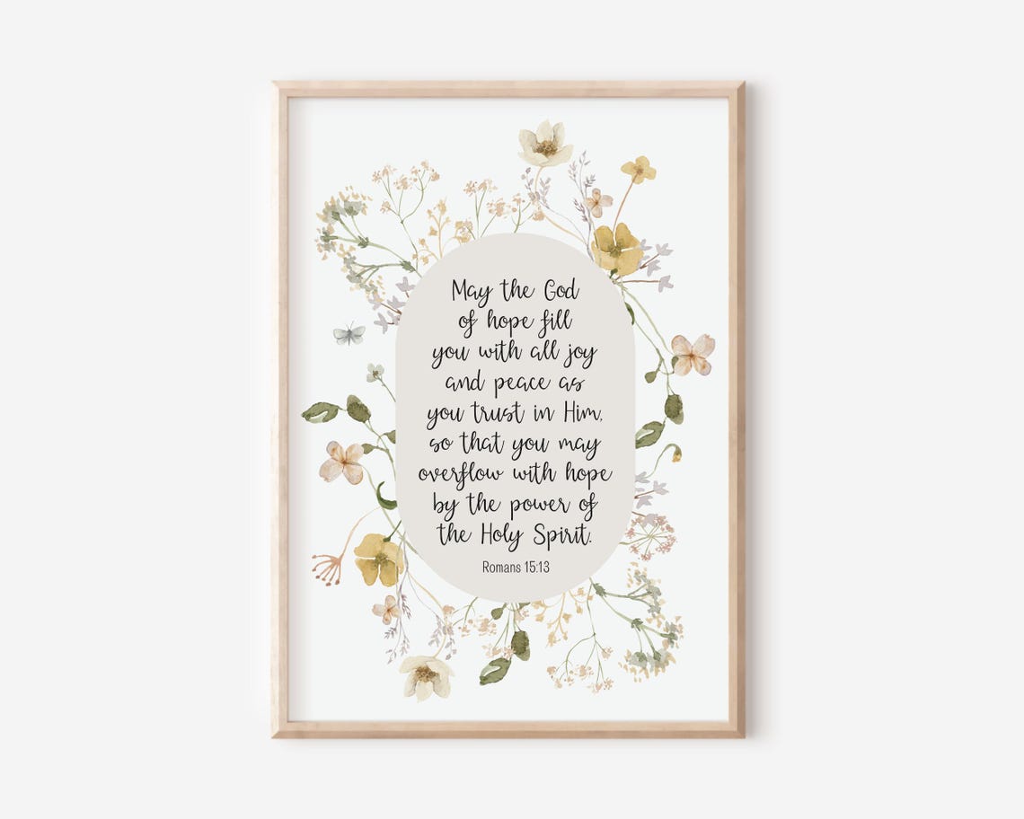 Romans 15 13 Bible Verse Floral Wreath Botanical Quote Poster