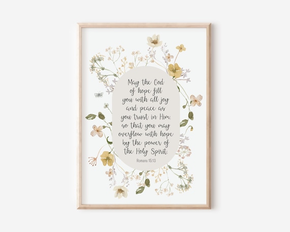 Romans 15 13 Bible Verse Floral Wreath Botanical Quote Poster