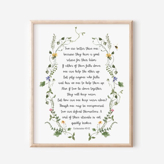 Ecclesiastes 4912 Two Are Better Than One Bible Verse Wall Art Christian Gift Scripture Print Watercolor Wildflowers Wedding