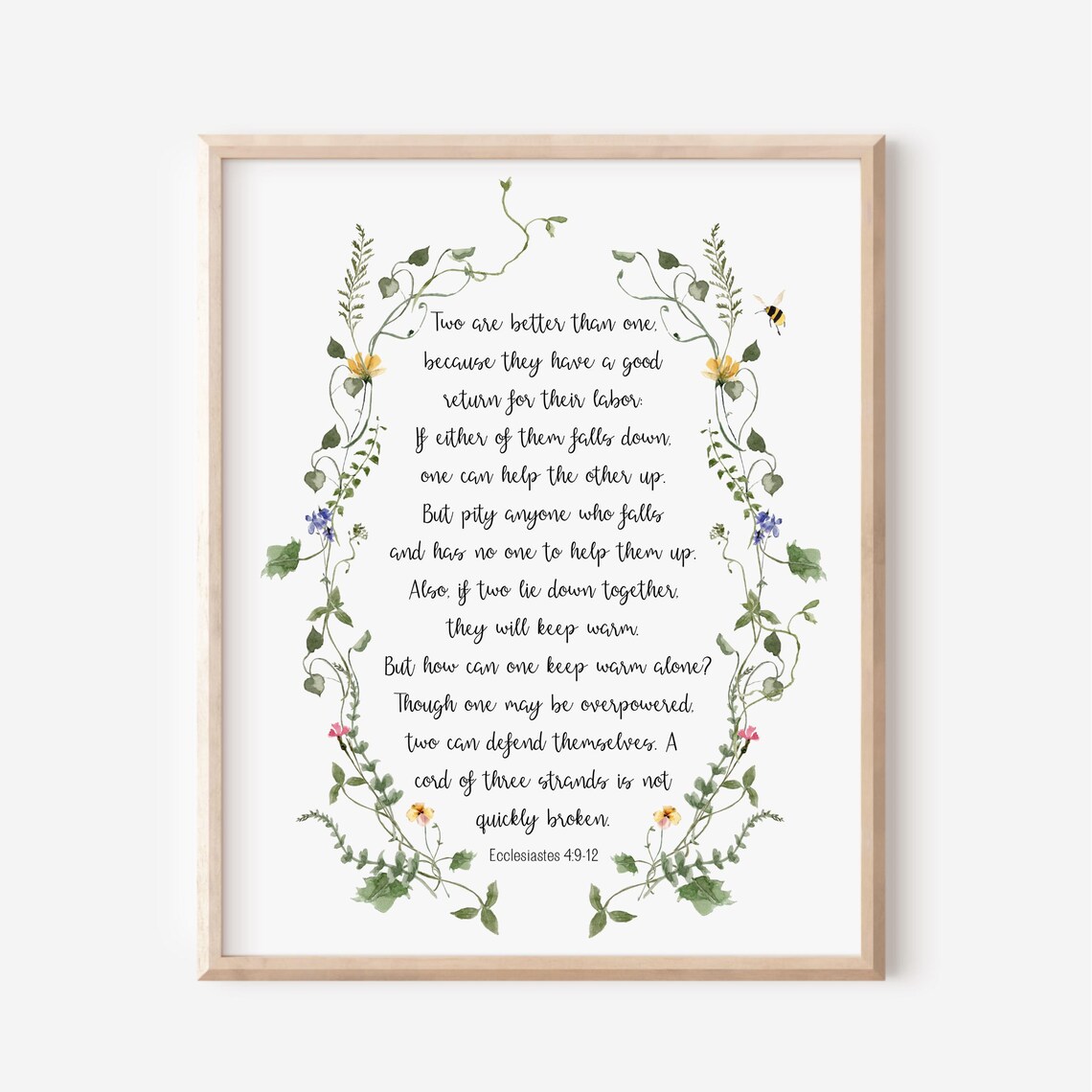 Ecclesiastes 4912 Two Are Better Than One Bible Verse Wall Art Christian Gift Scripture Print Watercolor Wildflowers Wedding