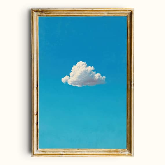 Fluffy White Cloud Minimalist Blue Sky Serene Printable Wall Art