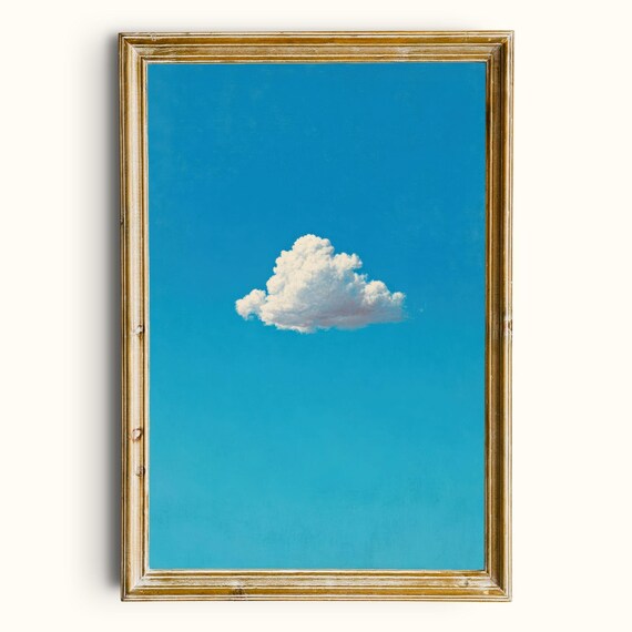 Fluffy White Cloud Print Minimalist Blue Sky Printable Wall Art Digital Download