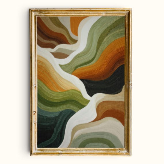 Emerald Green Abstract Art Print Midcentury Modern Earth Tone Decor Pdf Files Available