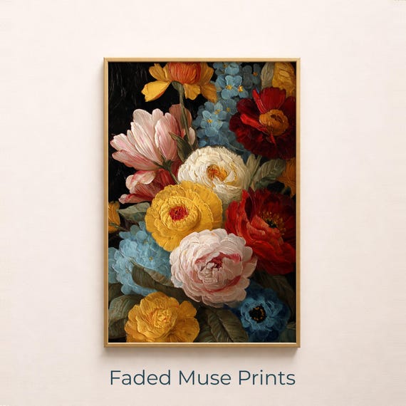 Vintage Cottagecore Floral Painting, Lush Garden Blooms
