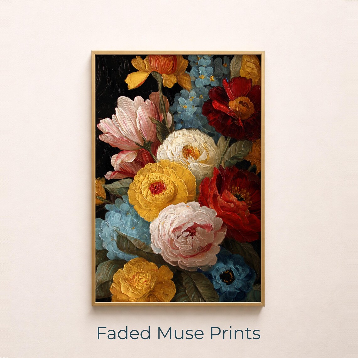 Vintage Cottagecore Floral Painting, Lush Garden Blooms