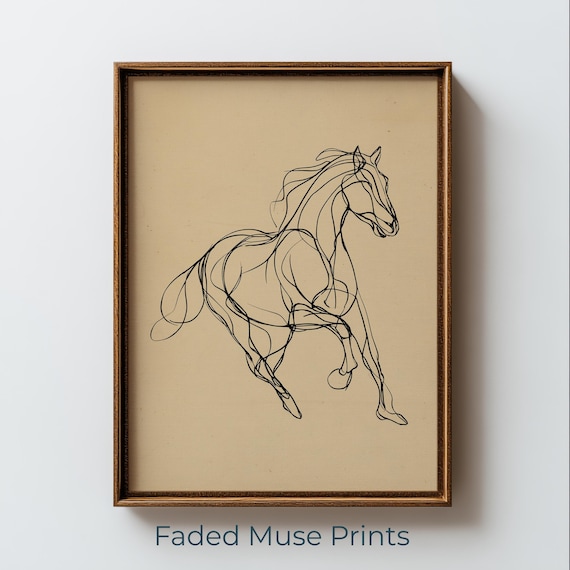 Galloping Horse Single Line Drawing Minimalist Printable Wall Art Digital Download 3080
