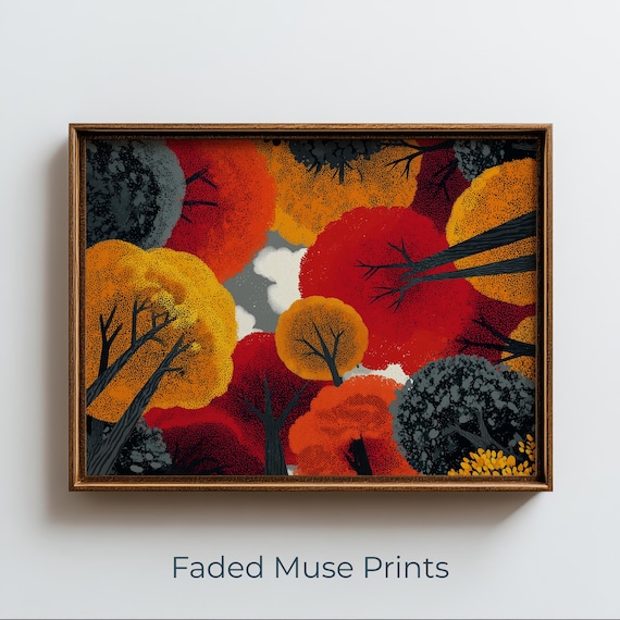 Aerial Autumn Forest Canopy Bold Graphic Fall Trees Art Print