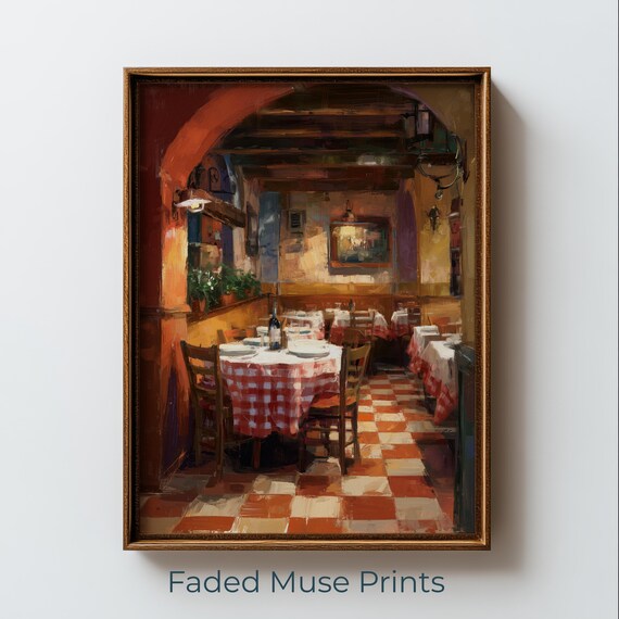 Rustic Italian Trattoria Candlelit Restaurant Interior Poster